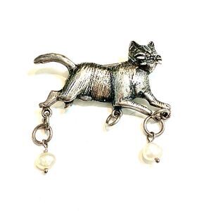 .925 Cat Vintage Brooch Sterling Silver Jewelry #cat collector #cat